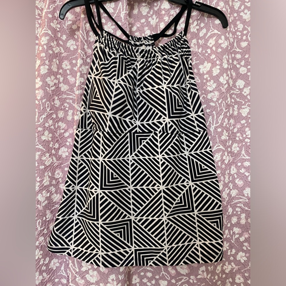 (S12) BCG 14 High Neck Racerback Black & White Geometric Print Tankini Top